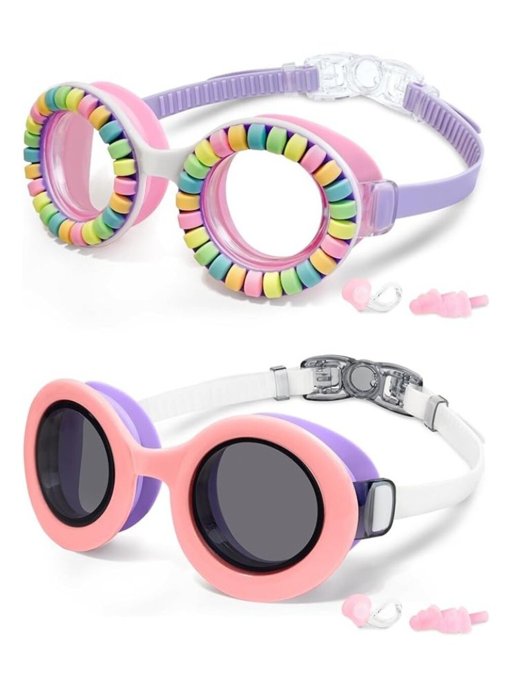 NWT: Kids Swim Goggles (2 Pack) - Rainbow Candy and Peach Pink